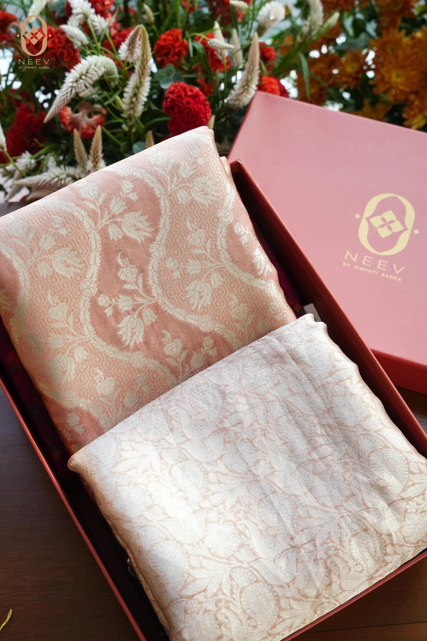 Chinia Silk Jaal Fabric With Kora Tissue Jaal Fabric
