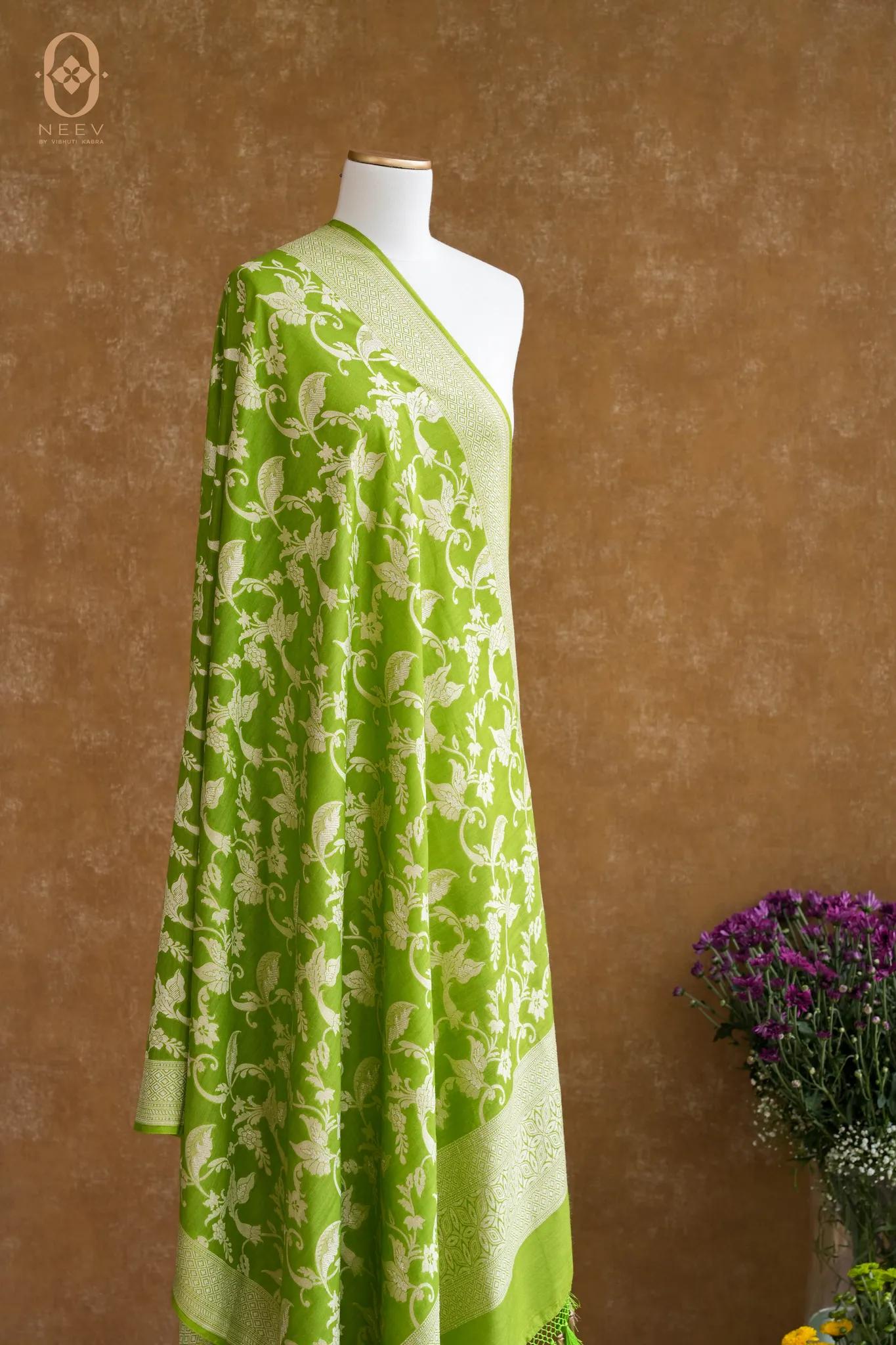Spicy Green Munga Silk Jaal Dupatta