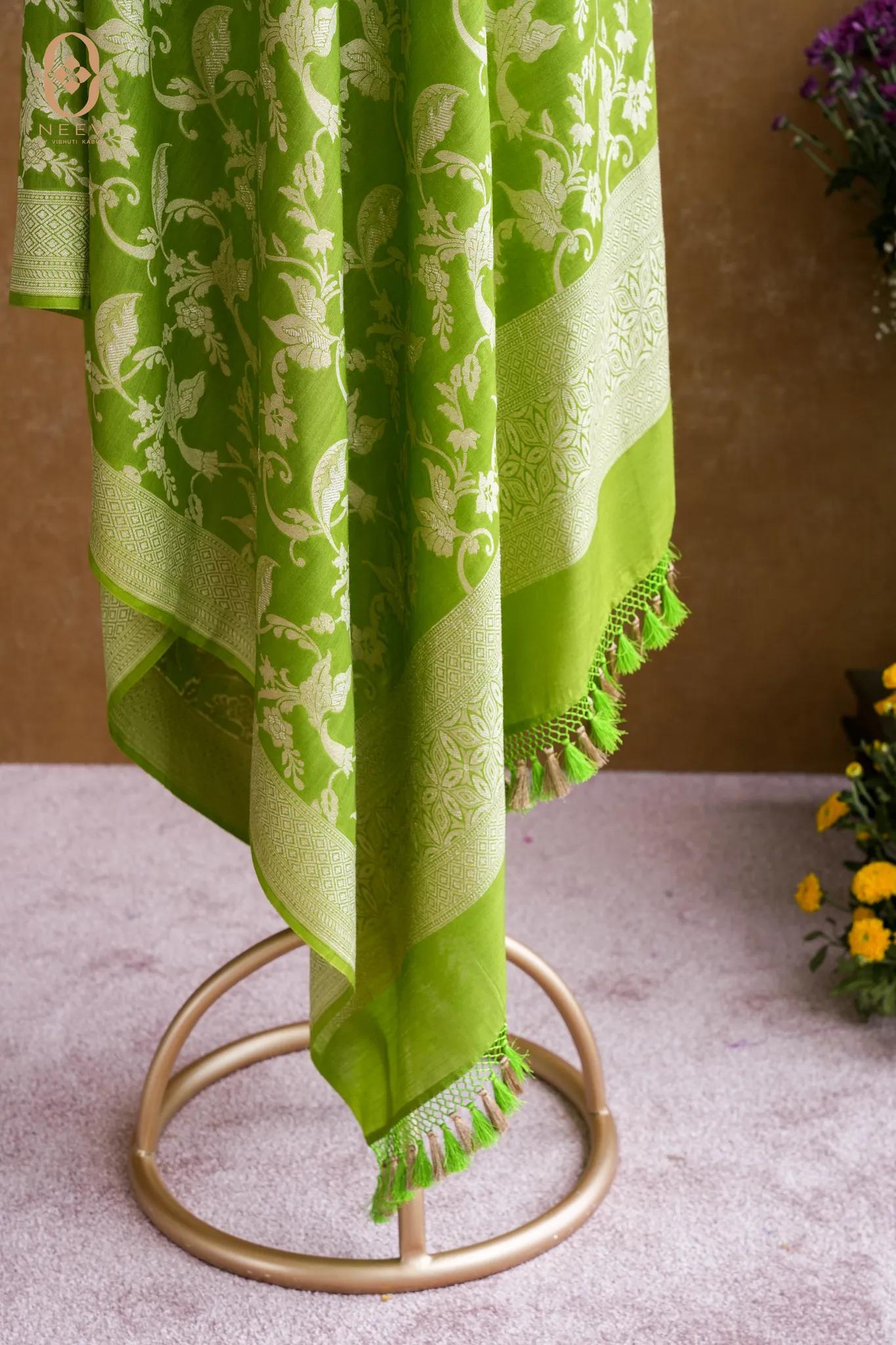 Spicy Green Munga Silk Jaal Dupatta