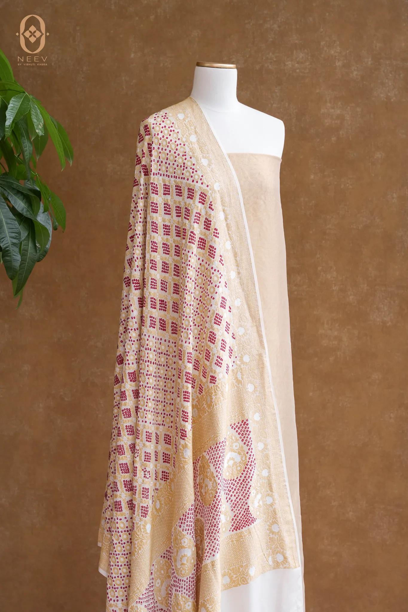 Kora Tissue Suit With Bandhani Dupatta