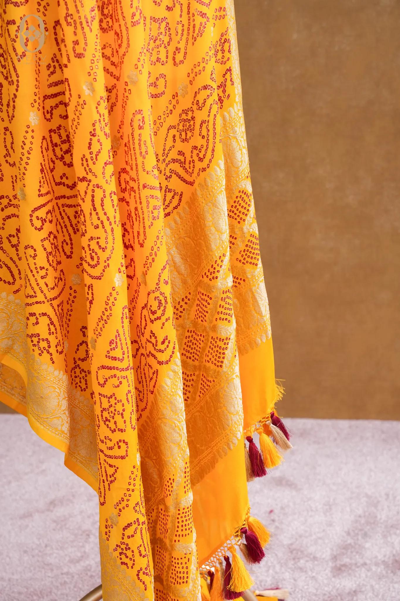 Georgette Red On Yellow Bandhani Dupatta
