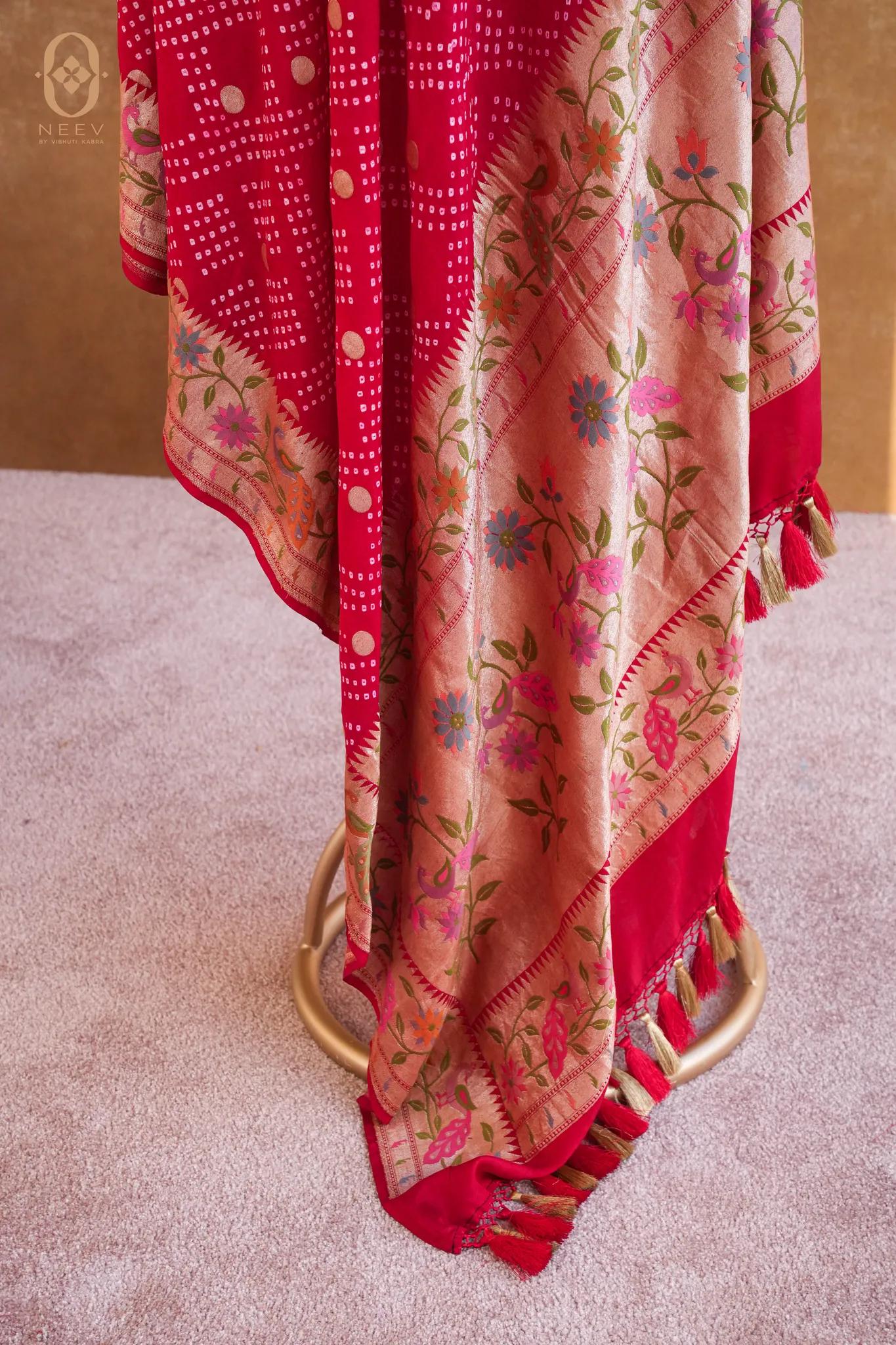 Katan Silk Meenakari Bandhani Dupatta