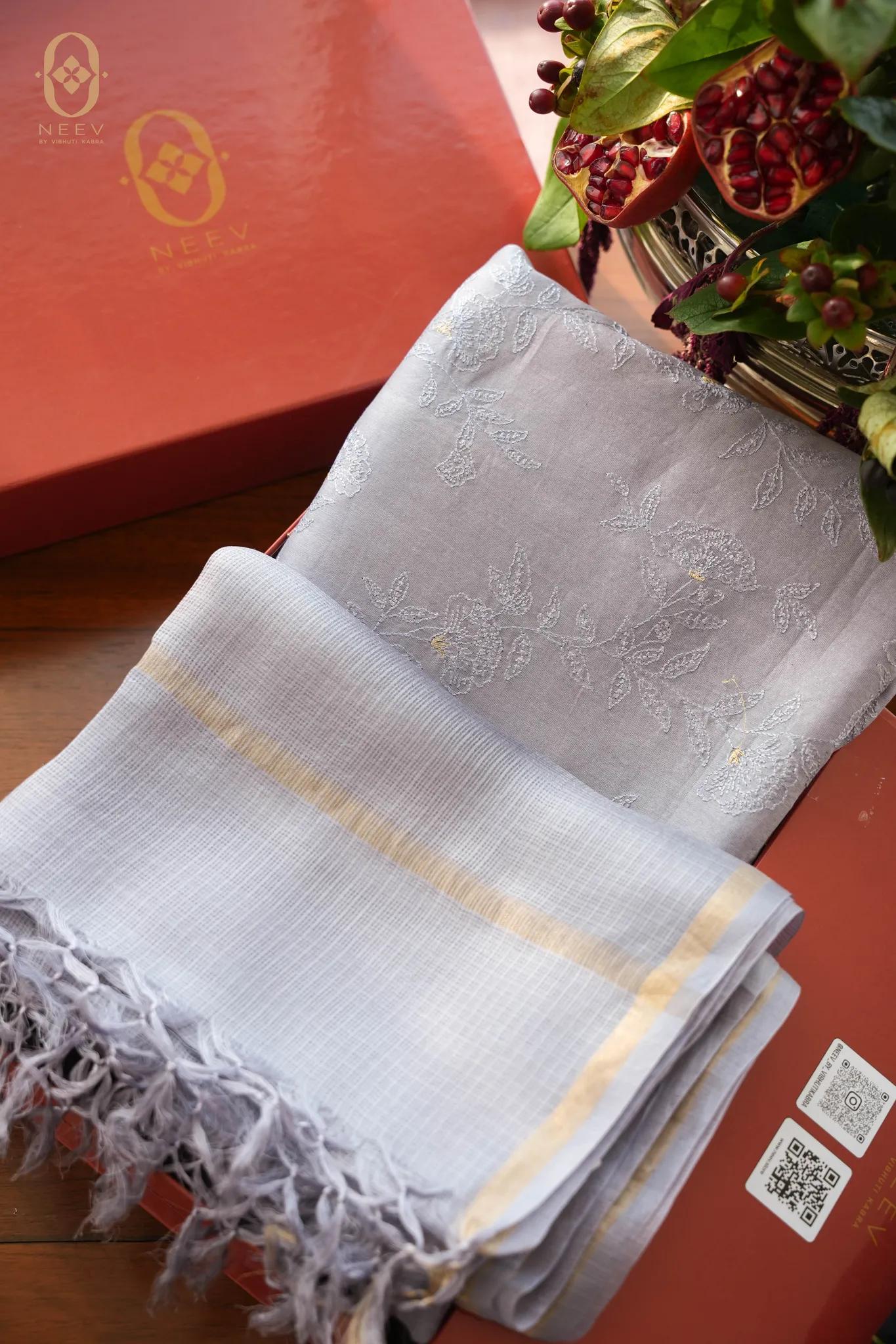 Chanderi Embroidered Fabric with Kota Dupatta
