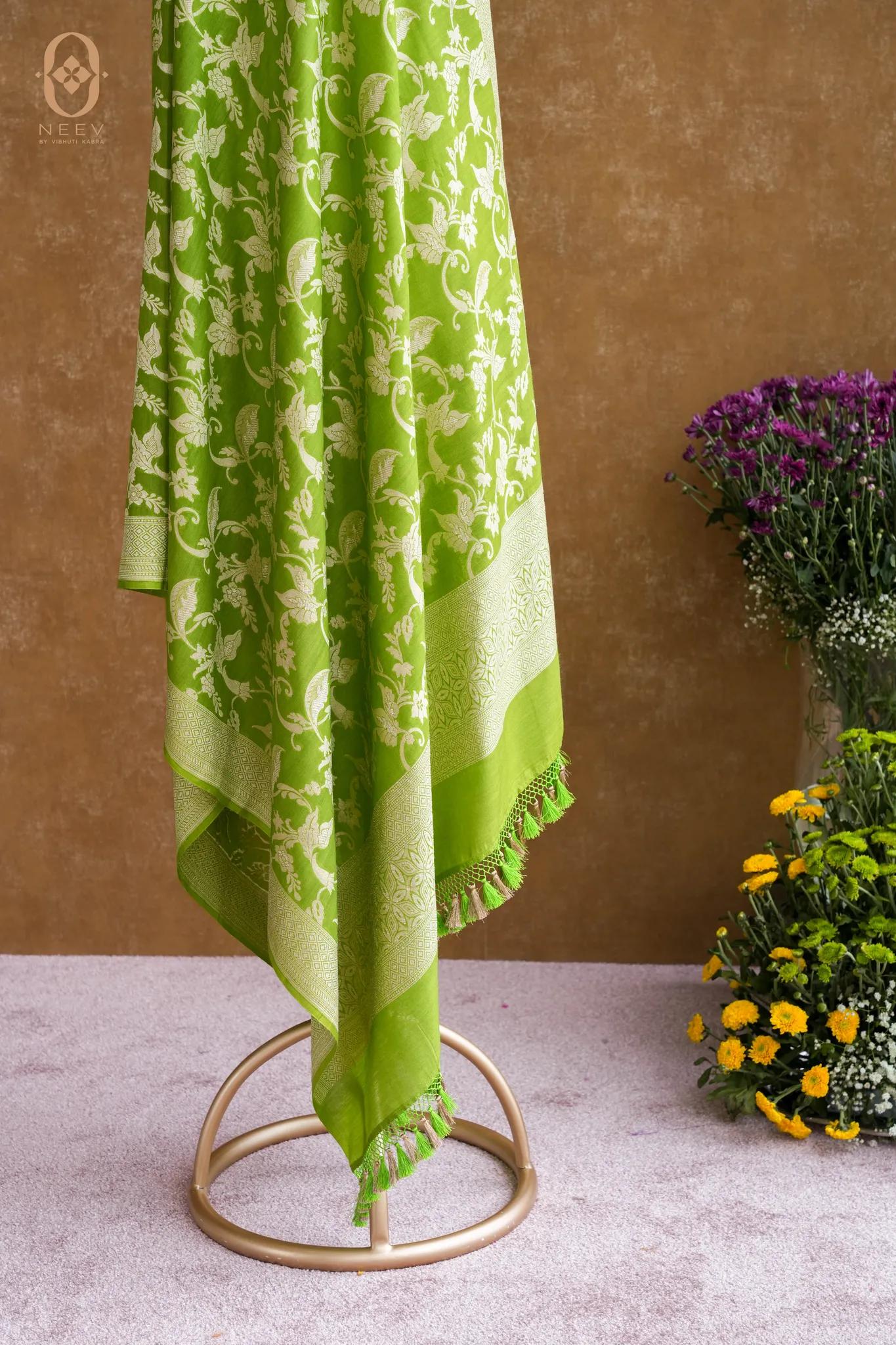 Spicy Green Munga Silk Jaal Dupatta