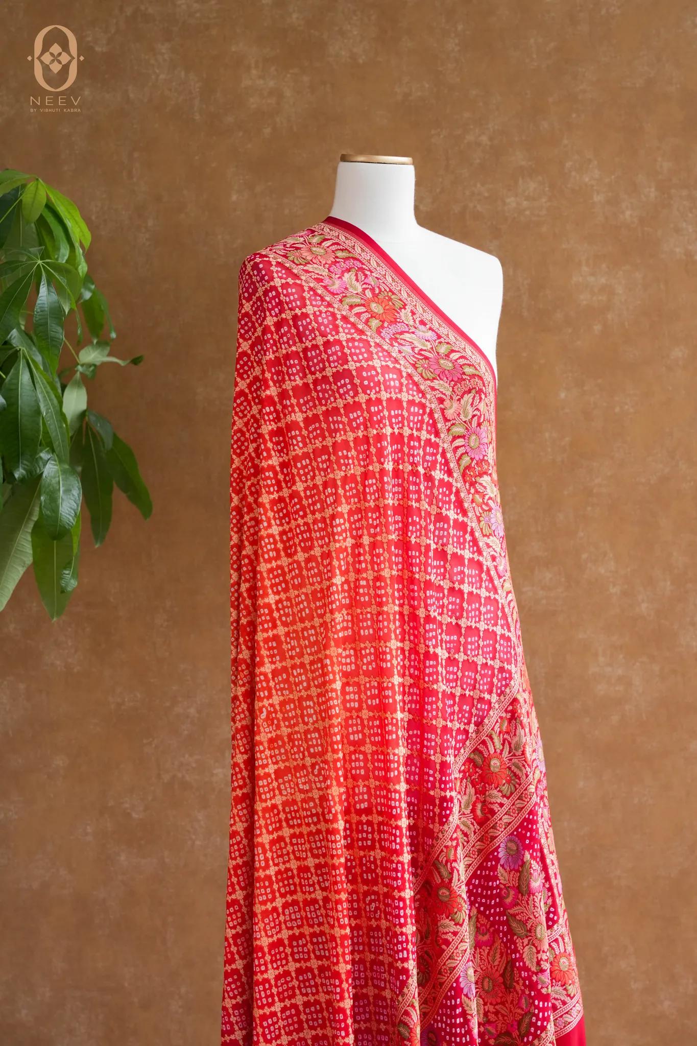 Georgette Bandhani Dupatta With Meenakari