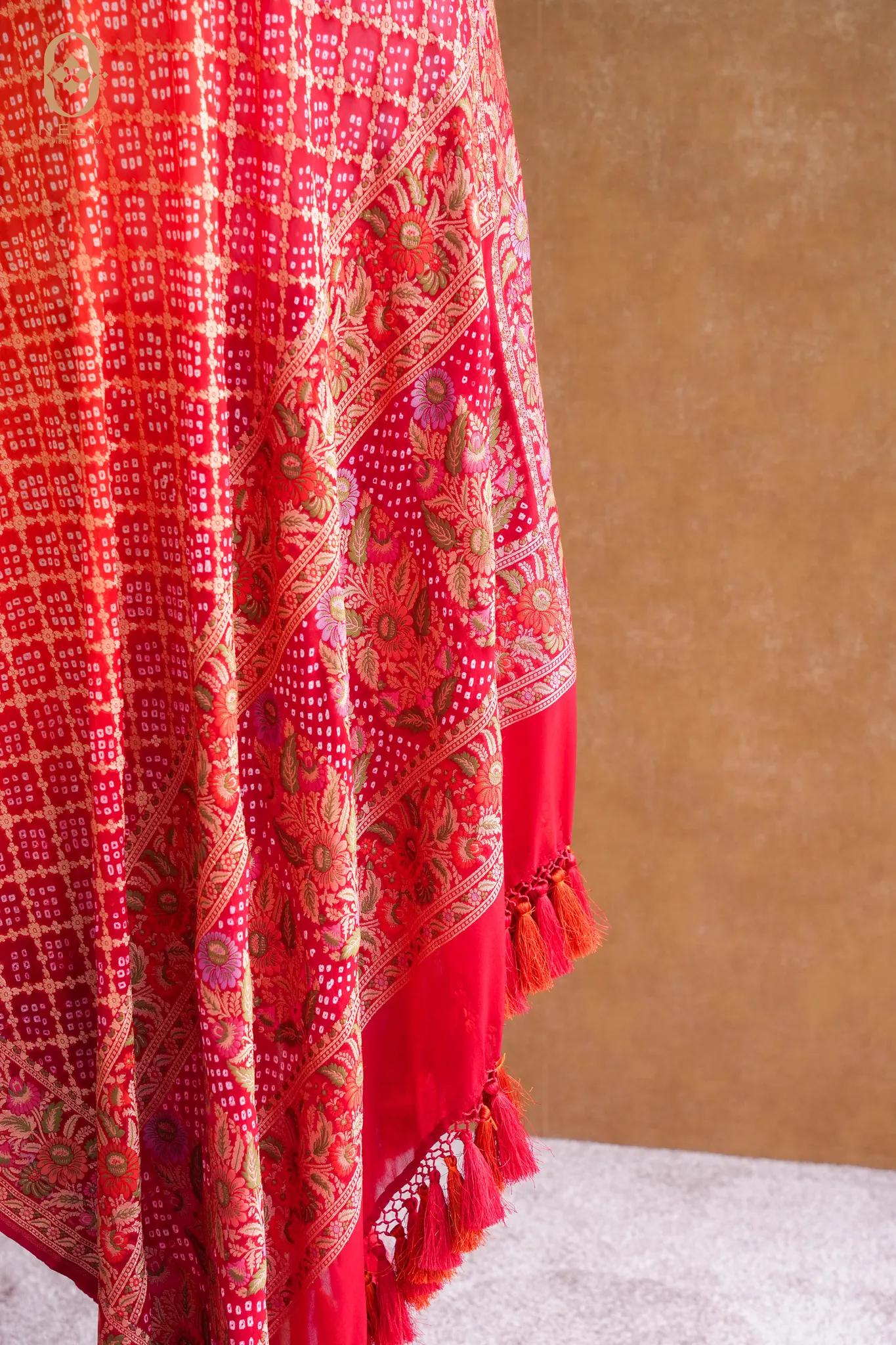 Georgette Bandhani Dupatta With Meenakari