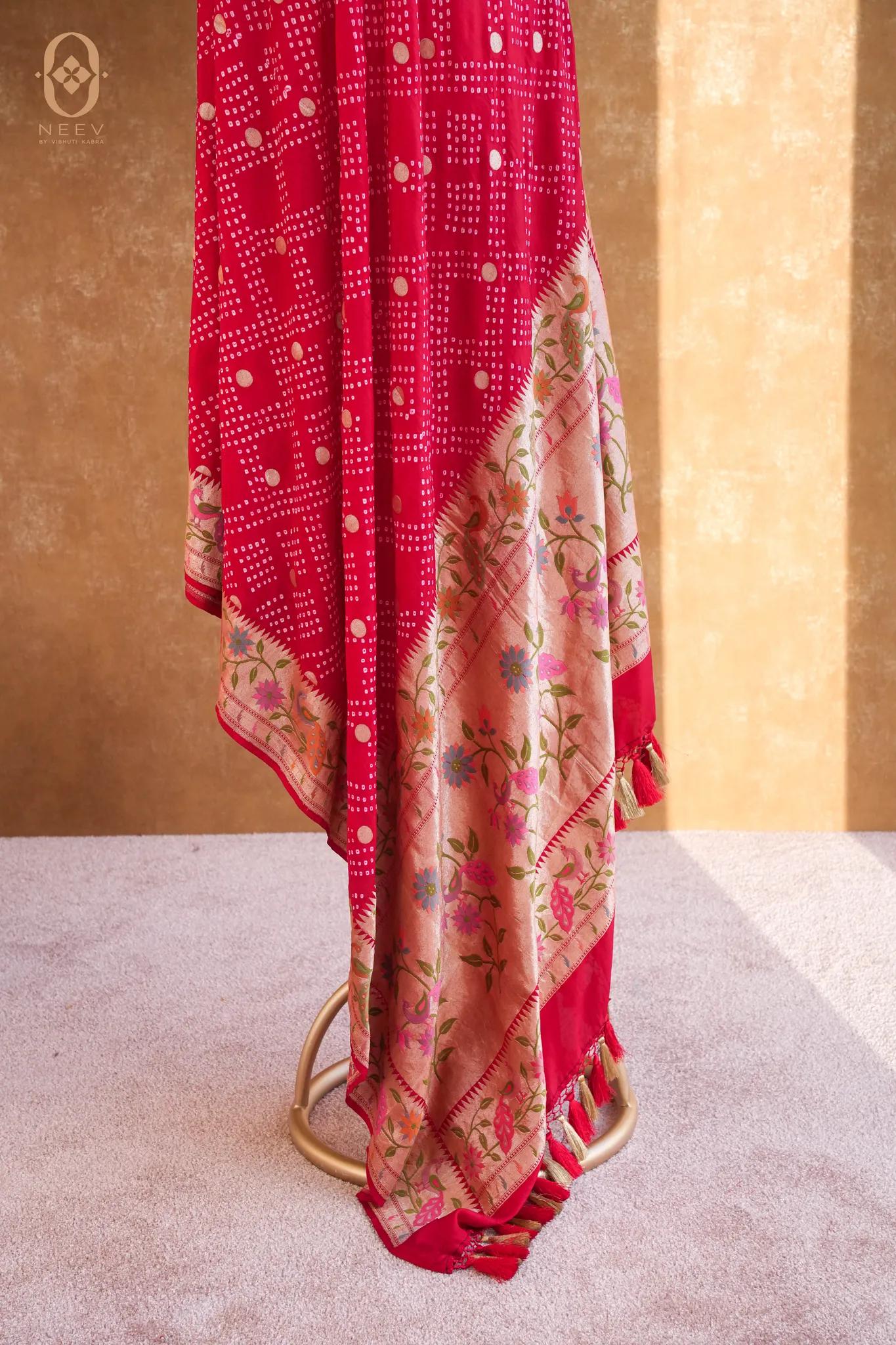 Katan Silk Meenakari Bandhani Dupatta