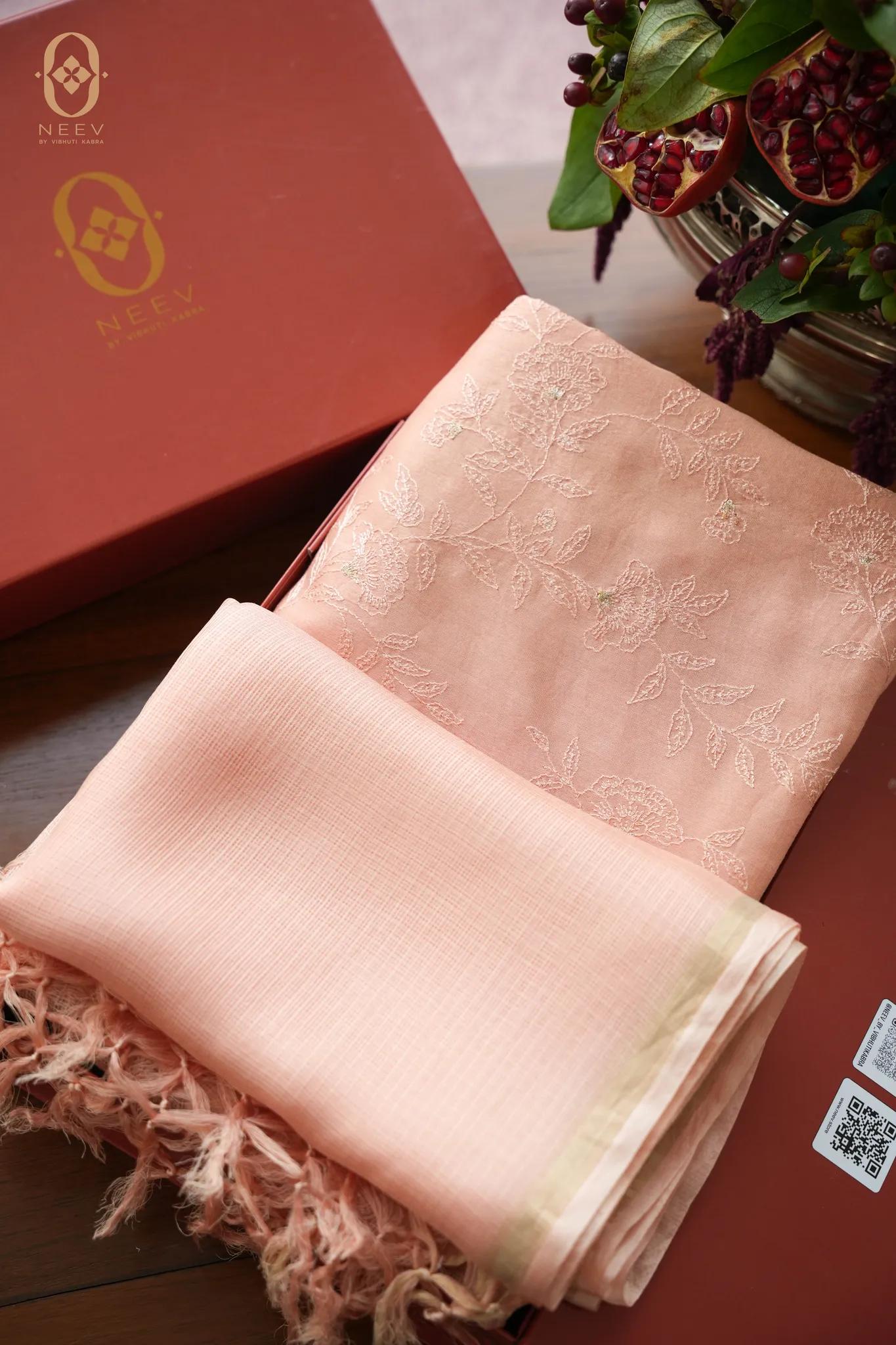 Chanderi Embroidered Fabric with Kota Dupatta