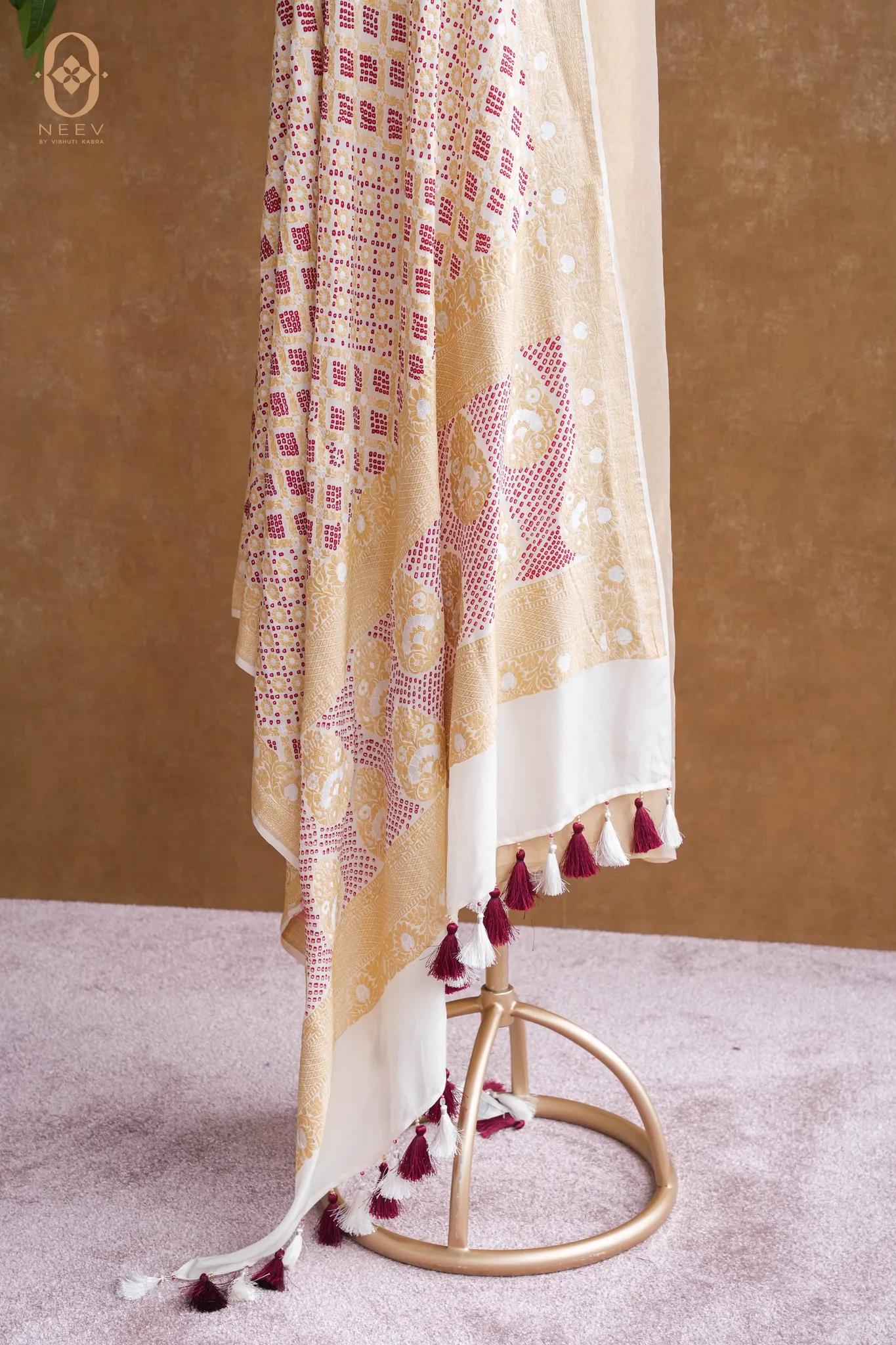 Kora Tissue Suit With Bandhani Dupatta