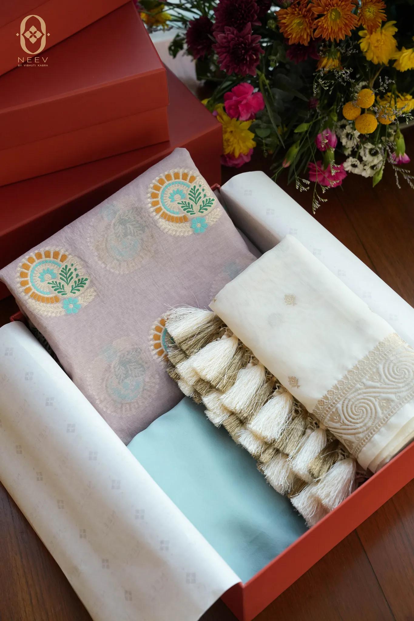 Chanderi Boota Fabric with Mulberry Silk Fabric and Chanderi Boota Dupatta