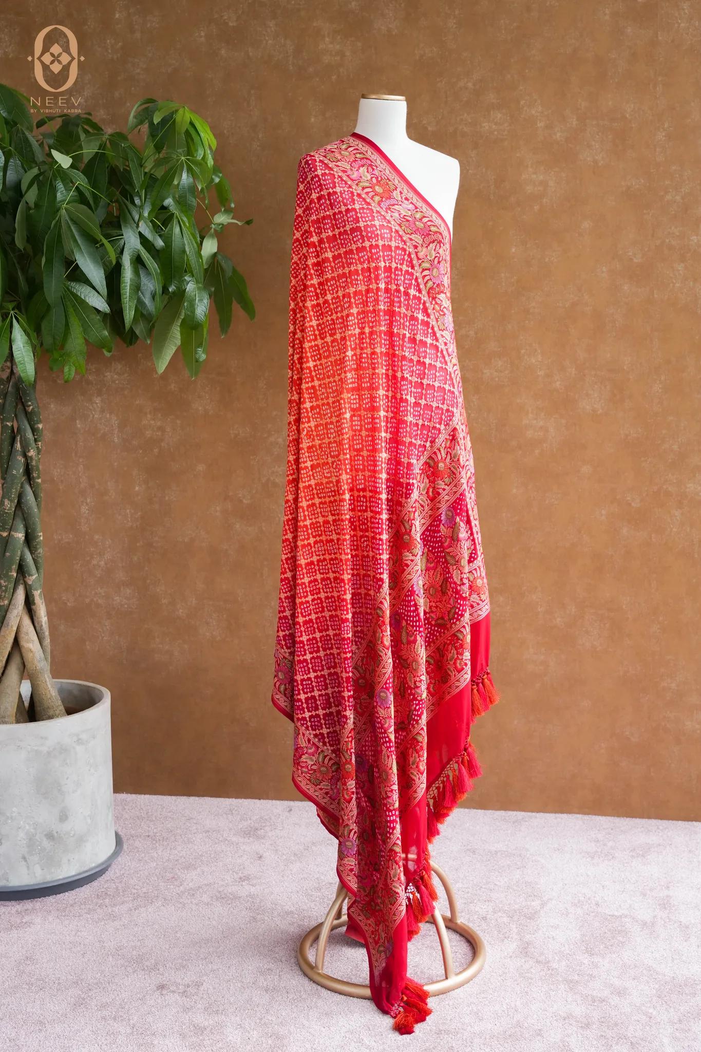 Georgette Bandhani Dupatta With Meenakari