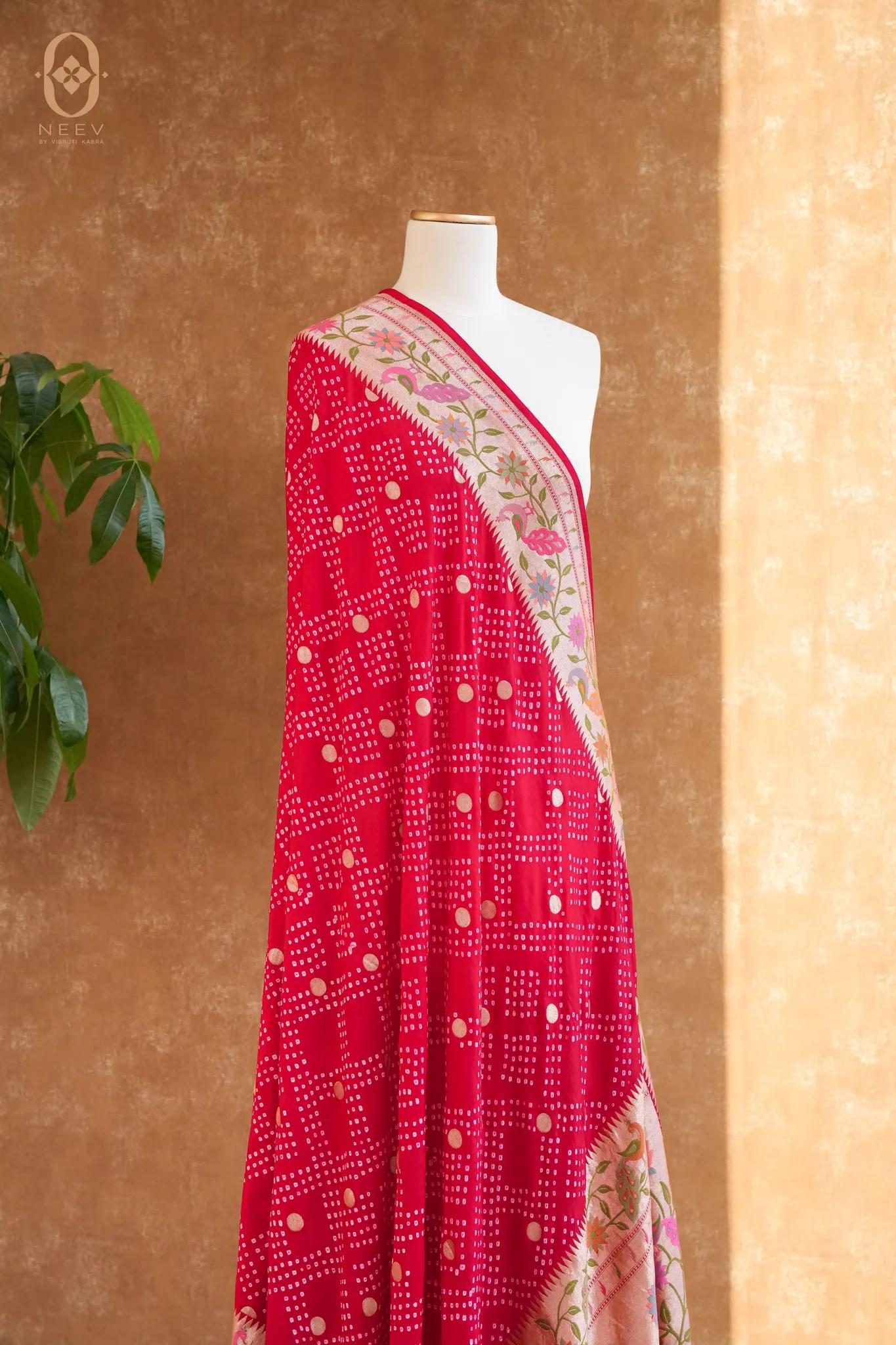 Katan Silk Meenakari Bandhani Dupatta