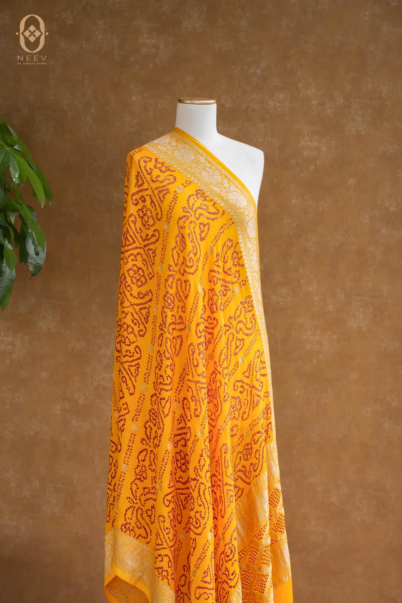 Georgette Red On Yellow Bandhani Dupatta