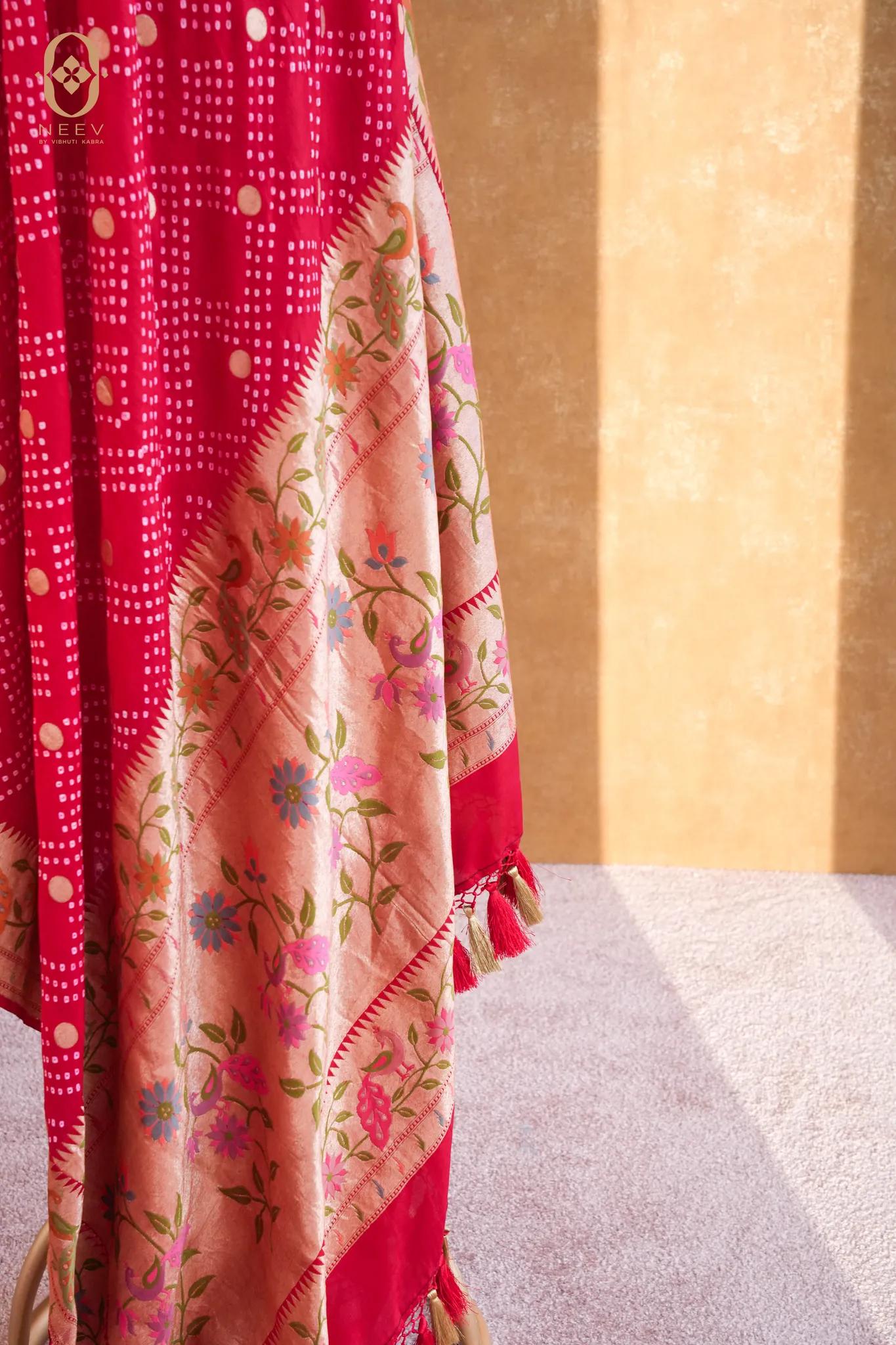 Katan Silk Meenakari Bandhani Dupatta