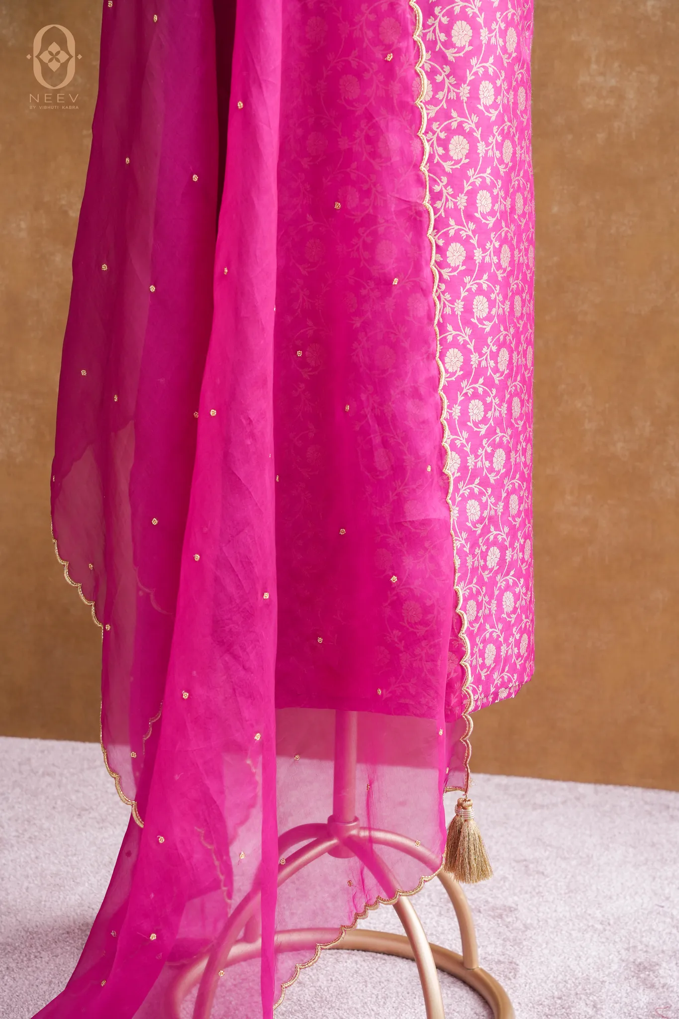 Katan Silk Suit With Kora Embroidered Dupatta