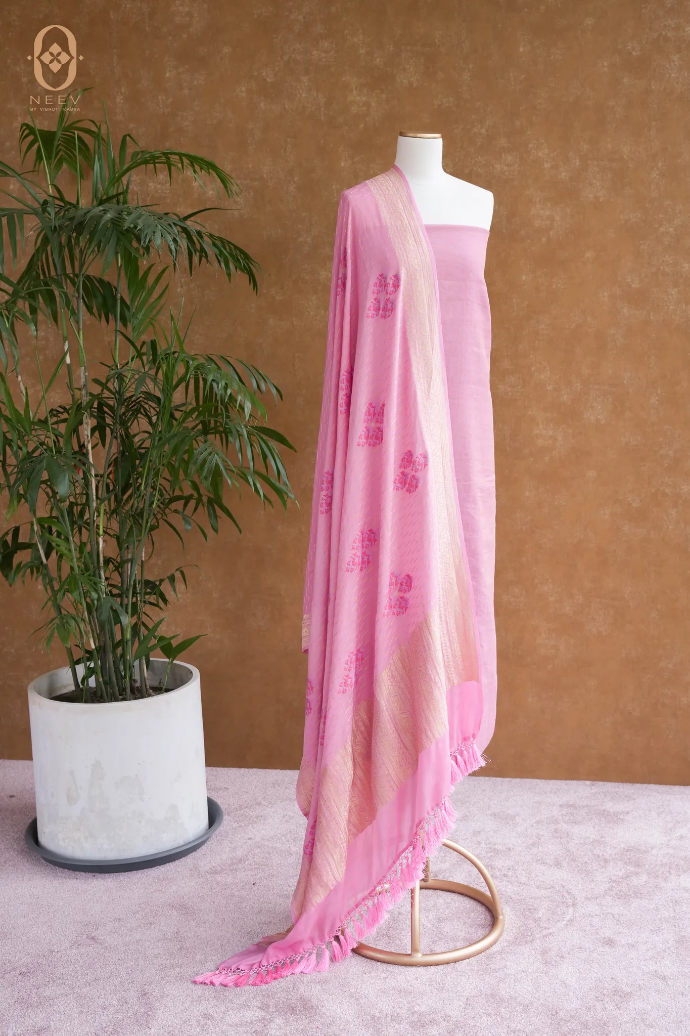 Multi Meenakari Munga Silk Suit Set