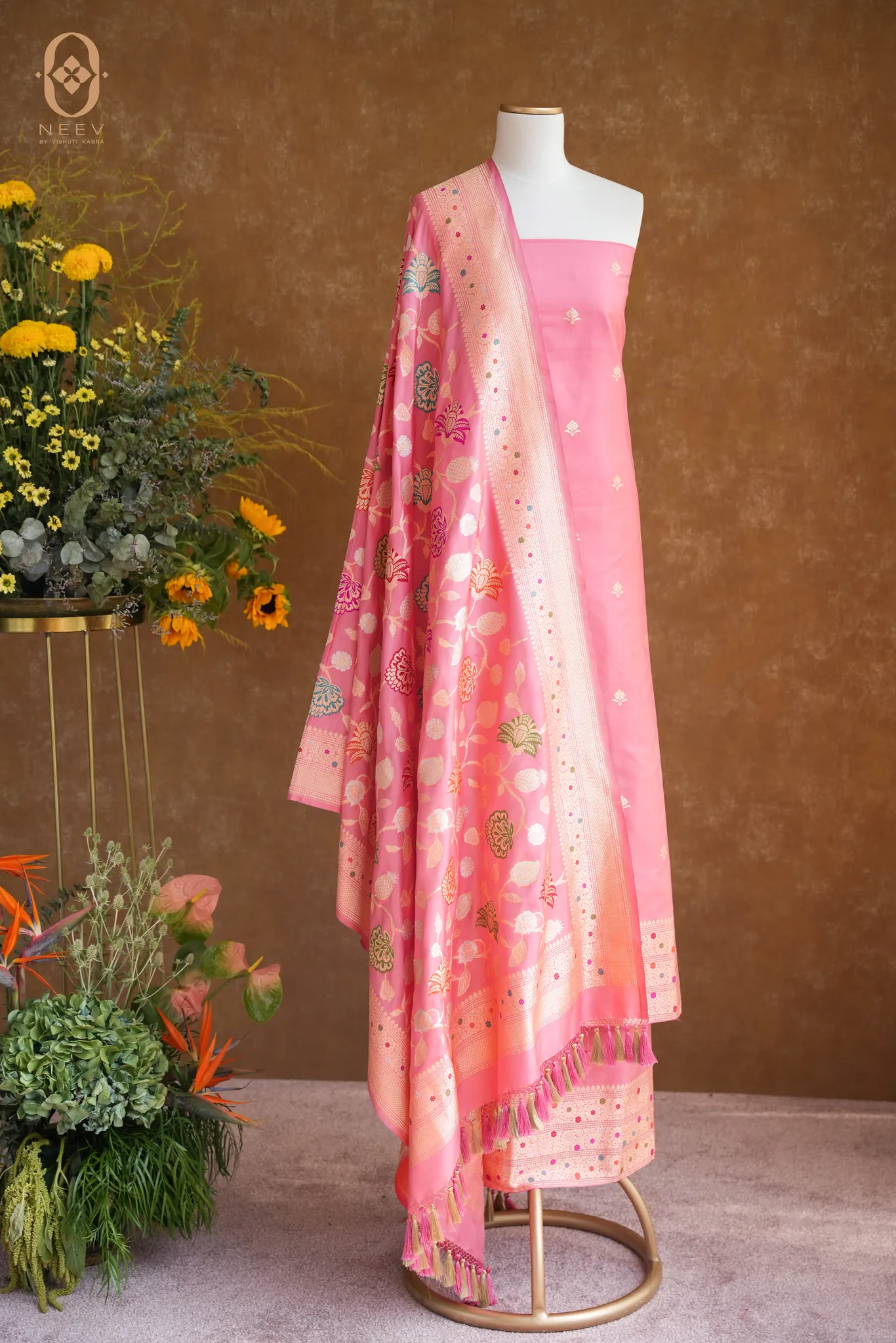 Katan Silk with Meenakari Jaal Dupatta Suit Set