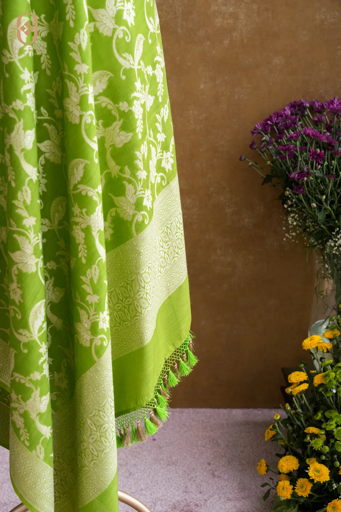 Spicy Green Munga Silk Jaal Dupatta