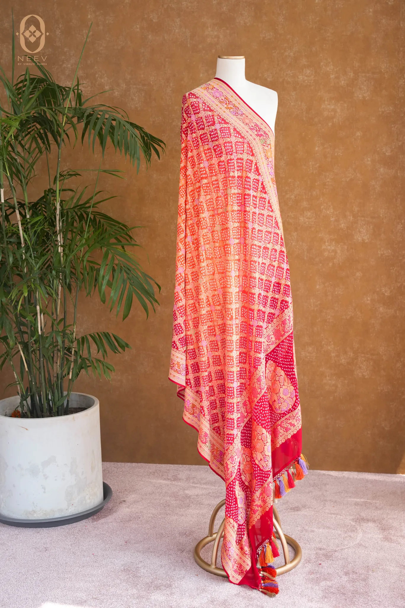 Georgette Bandhani Dupatta with Multi Meenakari