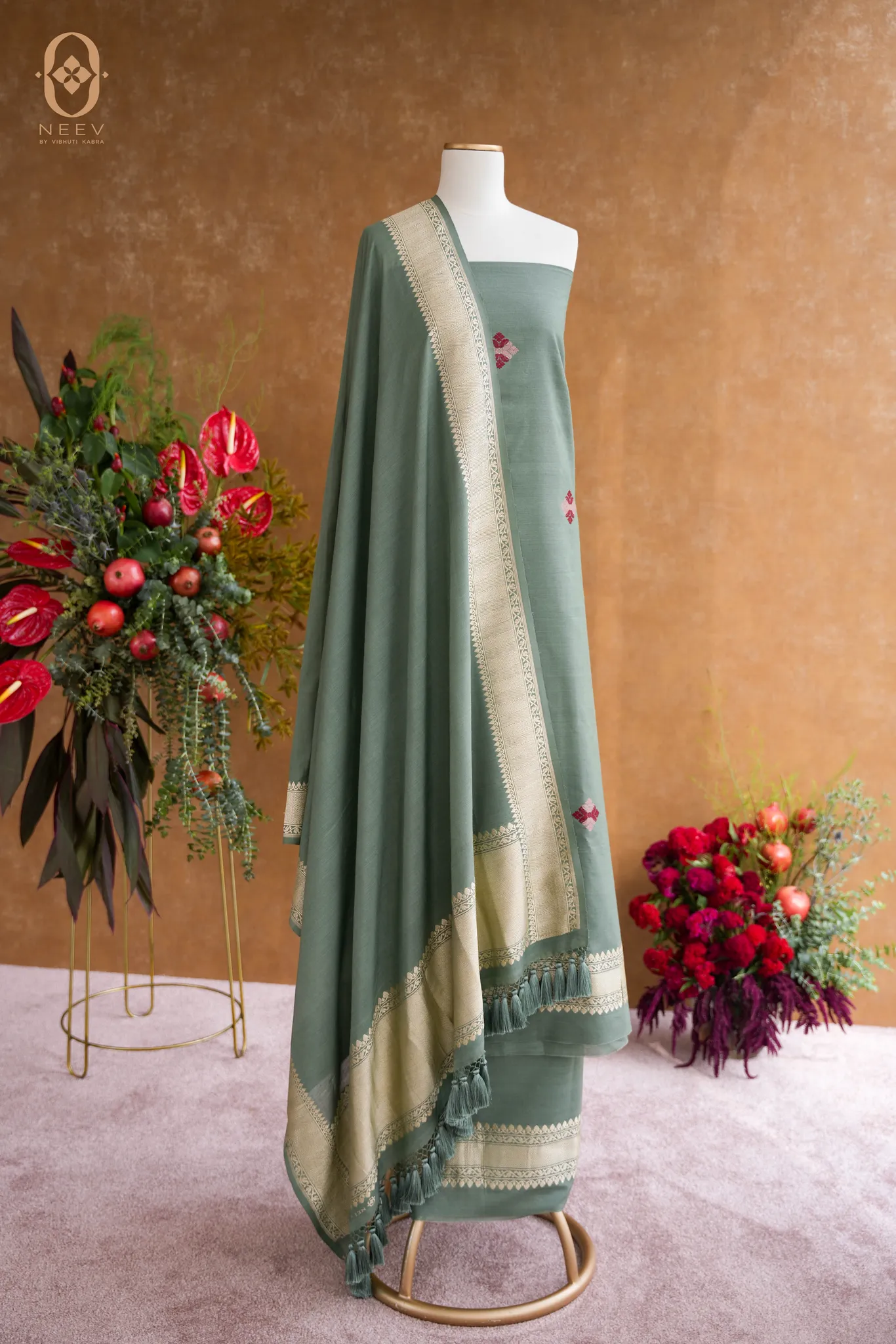 Ektara Munga Silk Phulkari Suit Set